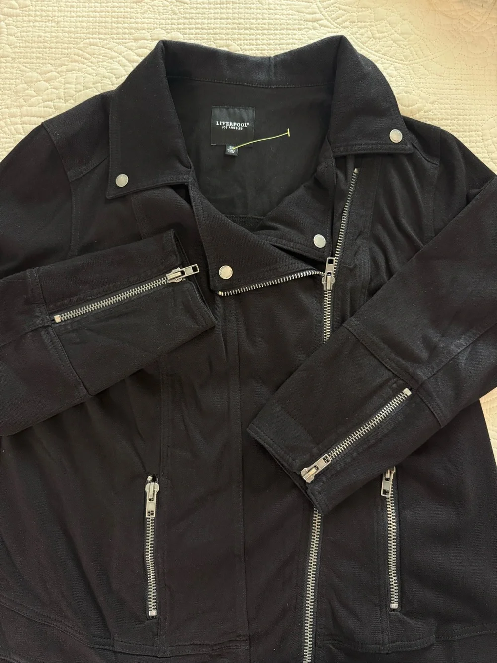 Liverpool Women's Black Lightweight Stretch Asymmetrical Moto Coat Jacket 2XL